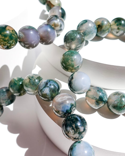 Grade AAA Moss Agate Bracelet (12.4 mm)