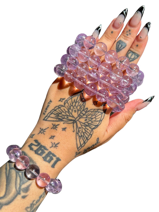 Grade AA "ICY" Lavender Amethyst Bracelet aka Rose De France Colour (13.2 mm- 13.4 mm)