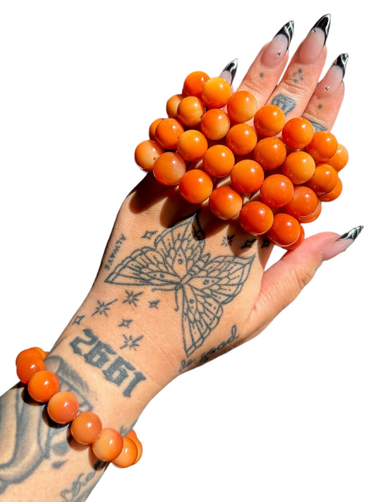 High-Grade GENUINE Orange Myanmar Jade Bracelet- GORGEOUS QUALITY! (12.1 mm- 14.8 mm)