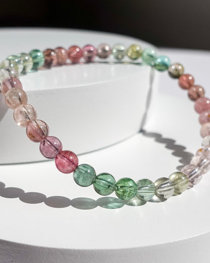 STUNNING! Grade AA Pastel Rainbow Tourmaline Bracelet (5 mm) LETTER C