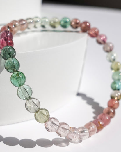 STUNNING! Grade AA Pastel Rainbow Tourmaline Bracelet (5 mm) LETTER C