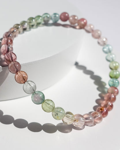 GORGEOUS! Grade AA Pastel Rainbow Tourmaline Bracelet (5 mm) LETTER B