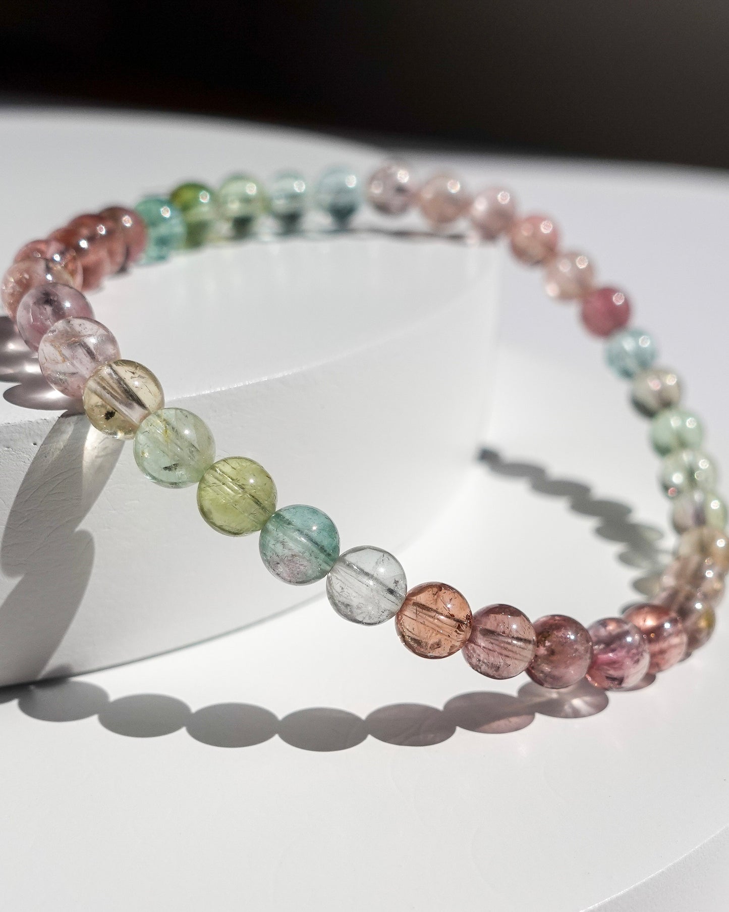 GORGEOUS! Grade AA Pastel Rainbow Tourmaline Bracelet (5 mm) LETTER B