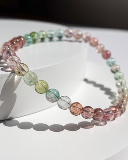 GORGEOUS! Grade AA Pastel Rainbow Tourmaline Bracelet (5 mm) LETTER B