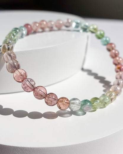 GORGEOUS! Grade AA Pastel Rainbow Tourmaline Bracelet (5 mm) LETTER B