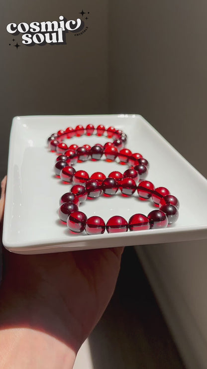 STUNNING! High-Grade "BLOOD RED" Baltic Amber Bracelet- *Enhanced* (11.5 mm | 13.6 mm)